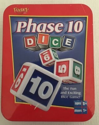 Phase 10 Dice Fundex Rare Dice Game 2004 No.  2721 Tin Case Complete
