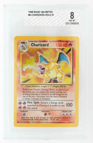 Pokemon Holo Charizard 1999 Base Set Unlimited Bgs Grade 8 Card Nm - Mt [4/102]