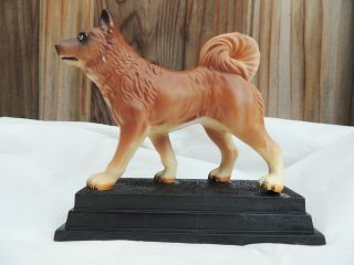 Antique Celluloid Dog Figurine Husky Malamute Akita Elkhound Spitz