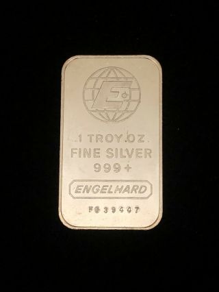 Rare Vintage 1 Oz.  Silver Bar - Engelhard.  999 Fine With Stamped Serial