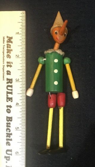 Antique 6” Wooden Stick Aticulated Pinocchio Puppet Toy Figurine Ornament