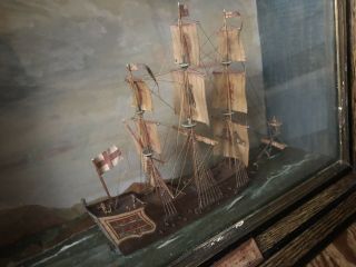 Antique Rare Mid 1800s Carved & Painted Ship Diorama St.  George Flag Ship Nelson
