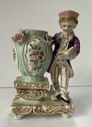 Vintage Antique Camille Nardout Bisque Porcelain Figurine Child With Book Vase