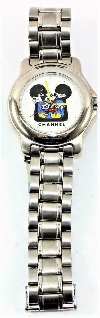 Euc Vintage Disney Channel Mickey Mouse Silver Tone Quartz Unisex Wrist Watch