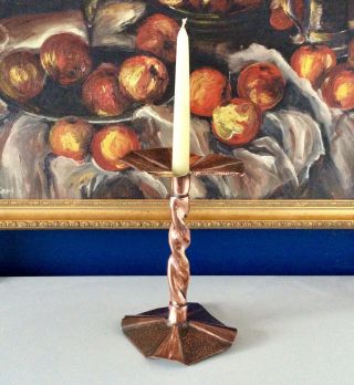 Rare 19th C.  Victorian Arts & Crafts Hand Beaten Copper Candlestick Holder C1880