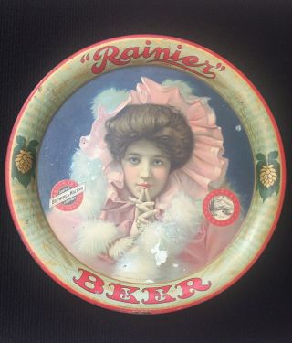 Pre Prohibition 1903 Rainier Beer Antique Tray “evelyn Nesbitt” Extremely Rare