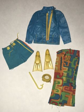 Vintage 1970 Mattel Ken Shore Lines Complete Set Outfit 1435 Jacket Snorket,