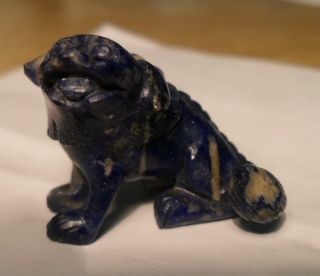 Vintage Chinese Hand Carved Lapis Lazuli Sitting Dog Figurine 9.  5 Gr 34mm X 27mm