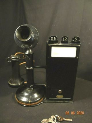 Rare Antique Gray Tel Pay Station W/ Candlestick Phone