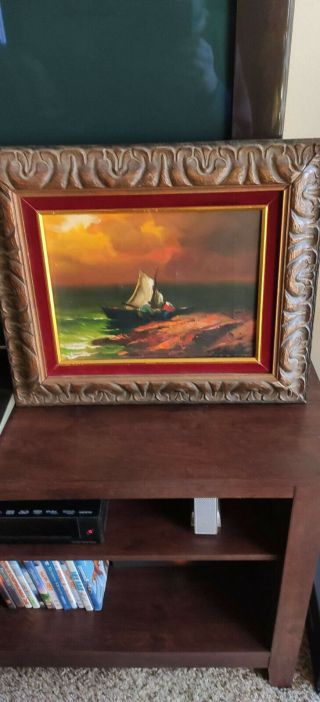 Rare Arthur Upelnieks Oil Painting On Canvas,  Signed - Sea,  Storm,  Boat,