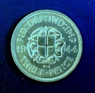 1944 King George Vi Silver Threepence,  Very Rare Date,  Very