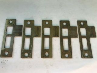 5 Old 3 3/8 " Brass Plate Steel Door Jamb Mortise Lock Strike Plate Keeper Catch