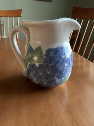 Chatham Pottery Pitcher Cape Cod Hydrangeas Hand Painted 6” Usa Rare Find