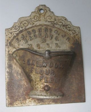 Antique Cast Metal Wall Match Holder Mi Central Railroad Coal Wood Flour Feed