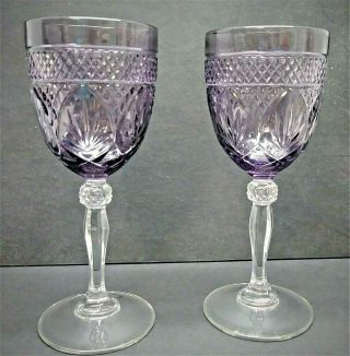 2 Antique Amethyst Water Goblets By Cristal D 