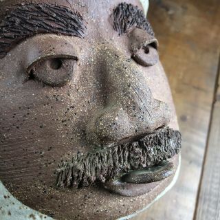 Rare - Vintage Wagner Stoneware Face Art Hand Crafted Pot Cork 3d Pottery