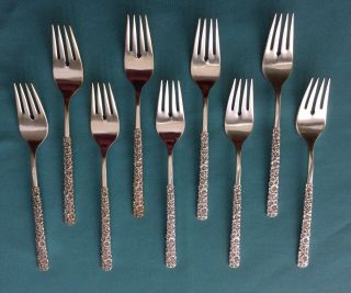 9 Salad Forks Precious Flowers By 1847 Rogers Bros.  Silverplate