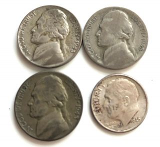 Rare Old Vintage 3 X 1943 S,  P Us Jefferson Silver War Nickel Vintage 1946 Dime
