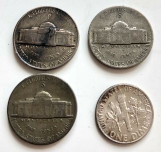 Rare Old Vintage 3 x 1943 S,  P US Jefferson Silver War Nickel Vintage 1946 Dime 2