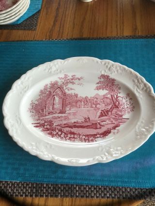 Rare Antique English Abbey China Red Transfer Print 11.  5 Inches Long