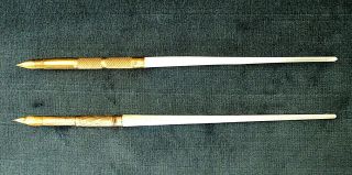 2 Antique Dipping Pens With Mother - Of - Pearl Shafts And Gold - Colored Trim