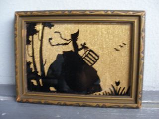 Antique Framed Silhouette Picture Reverse Painted On Glass Southern Belle Girl