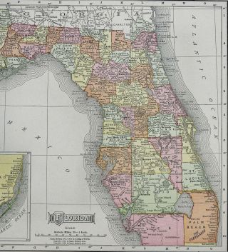 1911 Mcnally Map Florida Miami Orlando Tampa Jacksonville Tallahassee Pensacola