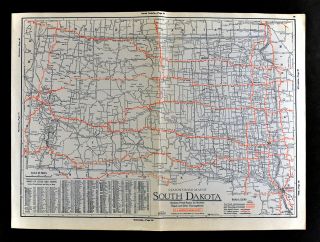 1930 Clason Auto Road Map South Dakota Black Hills Rapid City Sioux Falls City
