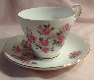 Vintage Regency English Bone China Cup And Saucer With Pink Roses England