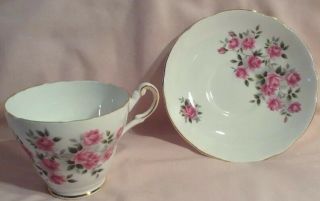 Vintage REGENCY ENGLISH BONE CHINA CUP AND SAUCER WITH PINK ROSES ENGLAND 2