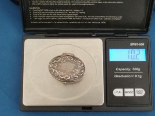 Vintage Sterling Silver Repousse Oval Pill Snuff Box,  10.  2 Grams
