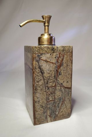 Vintage Brass And Marble Stone Soap Dispenser