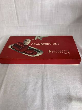 Vintage Wm.  Rogers Silver Plate Cranberry Tray And Server Set