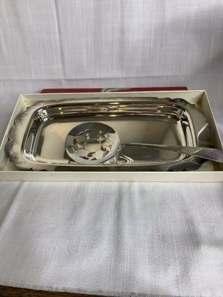 Vintage Wm.  Rogers Silver Plate Cranberry Tray and Server Set 2