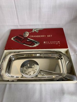 Vintage Wm.  Rogers Silver Plate Cranberry Tray and Server Set 3