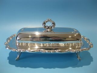 Large Ornate Vintage Silver Plate Victorian Style Footed Butter Dish
