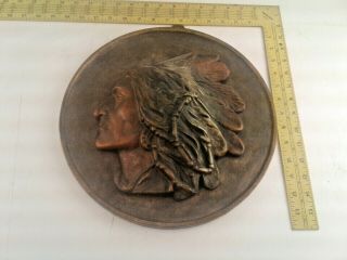 Rare Vintage Cast Iron Indian Head Wall Hanging Blue Valley Foundry Savage Arms