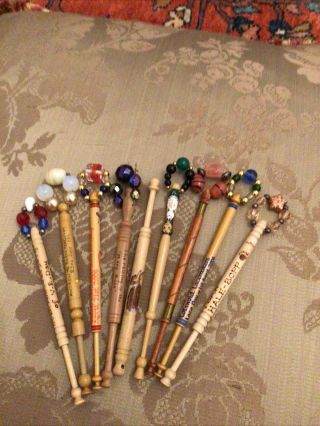 9 Painted Lace Bobbins Pokerwork Commemorative,  Painted Assorted.  Rare Subjects