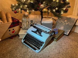 Cursive (script) - Rare Light Blue - Olympia Sm3 Deluxe Typewriter With Case