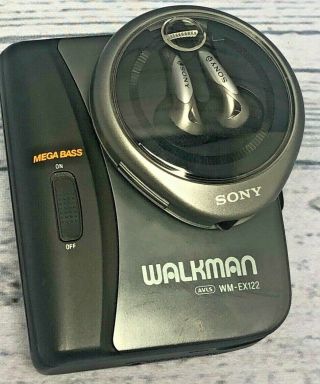 Sony Wm - Ex122 Walkman Cassette Player Mega Bass W/ Rare Sony Wind - Up Headphones