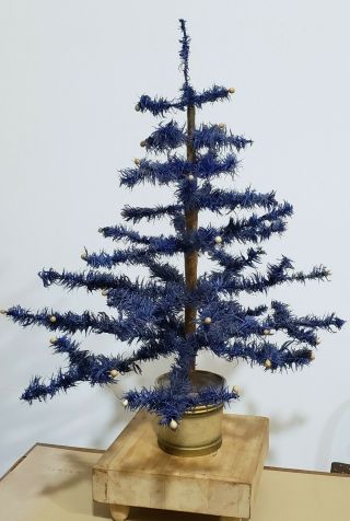 Rare Blue Antique 24 " ” Goose Neck Feather Tree Berries Germany Christmas