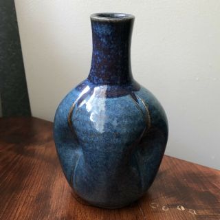 Renee Altman Handmade Studio Pottery Blue Stoneware Vase Signed Glazed Art Rare
