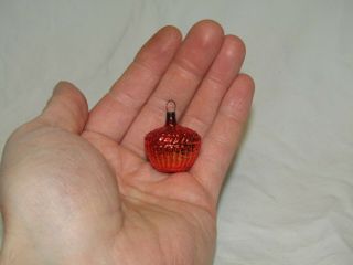 German Antique Glass Figural Feather Tree Flower Basket Christmas Ornament 1930s