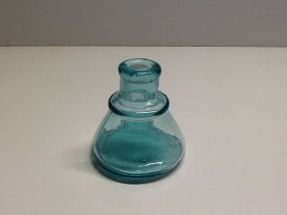 Antique Rich Aqua Cone Shaped Inkwell,  Blown In Mold Smooth Base.