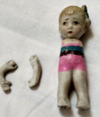 Antique Jointed Arms Bisque Porcelain Doll Bonze Hair Vtg Girl Baby Art Deco 3
