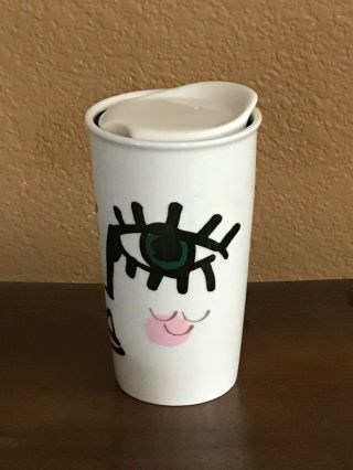 Starbucks Rare Mermaid Wink Ceramic Lid Travel Tumbler Coffee Mug Cup 2014 12 Oz