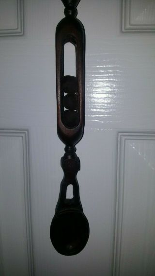 VINTAGE WELSH CARVED WOOD LOVING SPOON.  CAGED BALL AND CHAIN.  20 