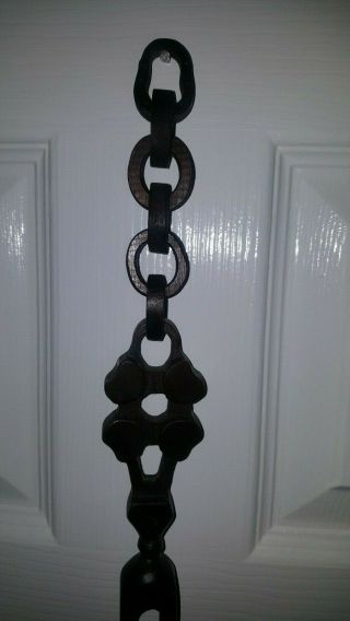 VINTAGE WELSH CARVED WOOD LOVING SPOON.  CAGED BALL AND CHAIN.  20 
