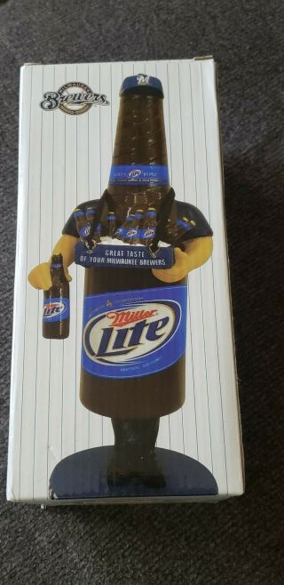 Miller Lite Bottle Beer Vendor Bobblehead Brewers Rare W/ Box