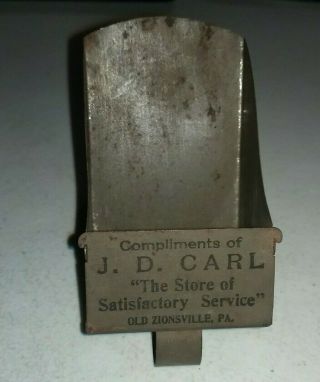 Vintage J.  D.  Carl Store Old Zionsville Pa Advertising Tin Metal Scoop Rare